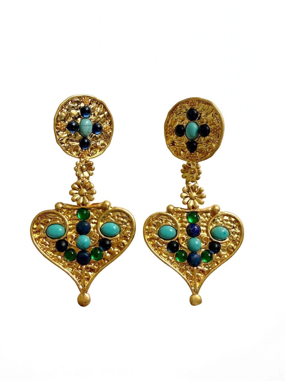 New Vintage Gold-Tone Turquoise Heart Dangle Earrings For Women E071